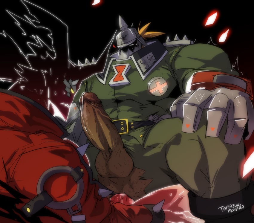 anal anal_sex balls bara big_balls big_muscles big_penis boner dragon_install erection fully_clothed gay guilty_gear helmet male male_only muscles muscular penis potemkin ripped_clothing sex sol_badguy sol_badguy_(dragon_install) spread_legs tamazukiakiyama