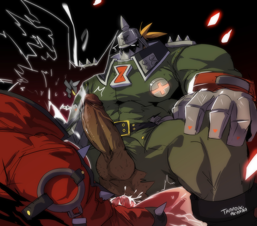 anal anal_sex balls bara big_balls big_muscles big_penis boner cum cum_in_pussy dragon_install erection fully_clothed gay guilty_gear helmet male male_only muscles muscular orgasm penis potemkin ripped_clothing sex sol_badguy sol_badguy_(dragon_install) spread_legs tamazukiakiyama