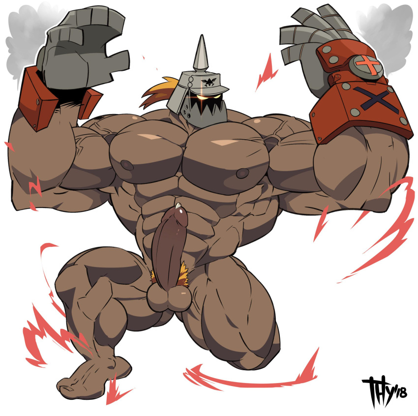 balls bara big_muscles big_penis boner erection gay guilty_gear helmet male male_only muscles muscular on_one_knee penis potemkin solo solo_male thy_carker thymilph