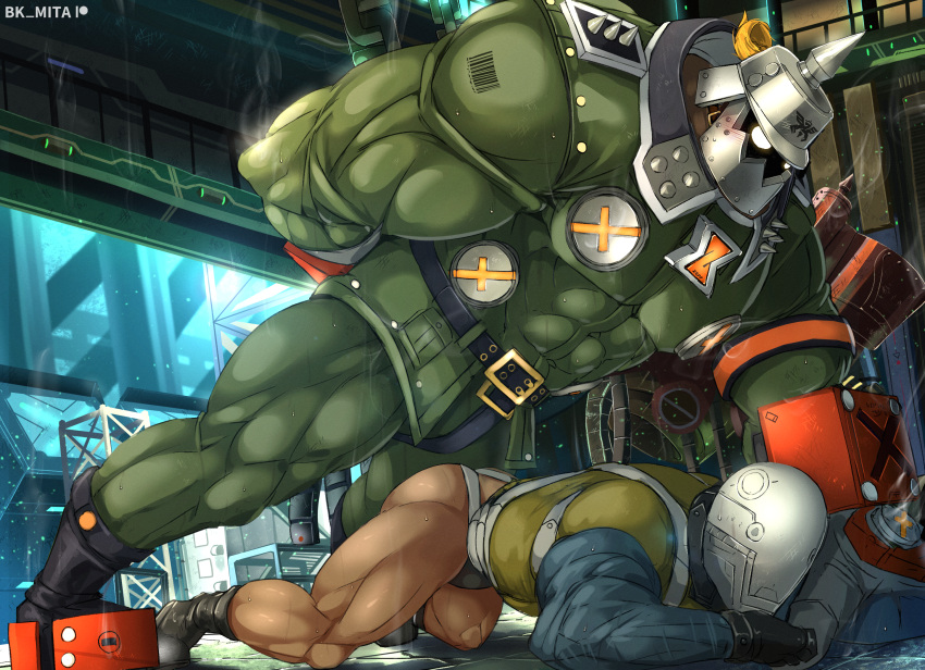 bara big_muscles bk_mita bulge fully_clothed gay guilty_gear hand_behind_back helmet male male_only muscles muscular musk potemkin size_difference sweaty