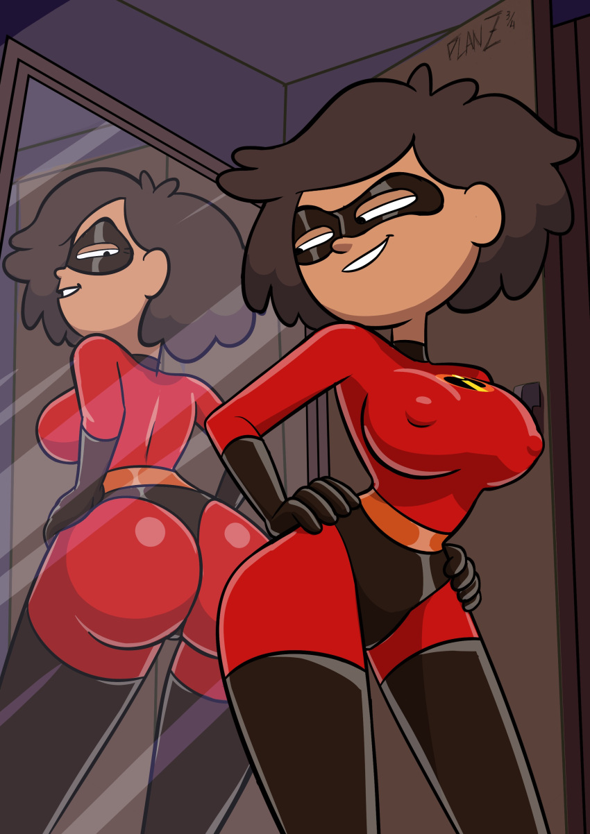 1girls amphibia ass cosplay crossover_cosplay elastigirl_(cosplay) female female_only helen's_ass_check mirror mrs._boonchuy oum_boonchuy planz34 reflection smooth_skin tagme