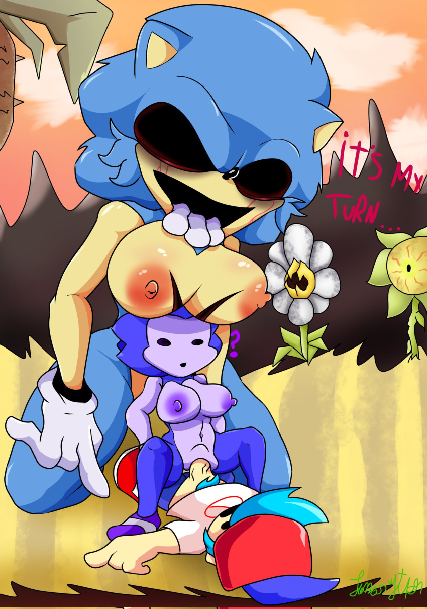 boobs_on_head boyfriend_(friday_night_funkin) friday_night_funkin jonasytph190 lord_x majin majin_sonic rule_63 scar_on_stomach sonic.exe sonic.exe_(series) sonic_(series) sonic_the_hedgehog tagme