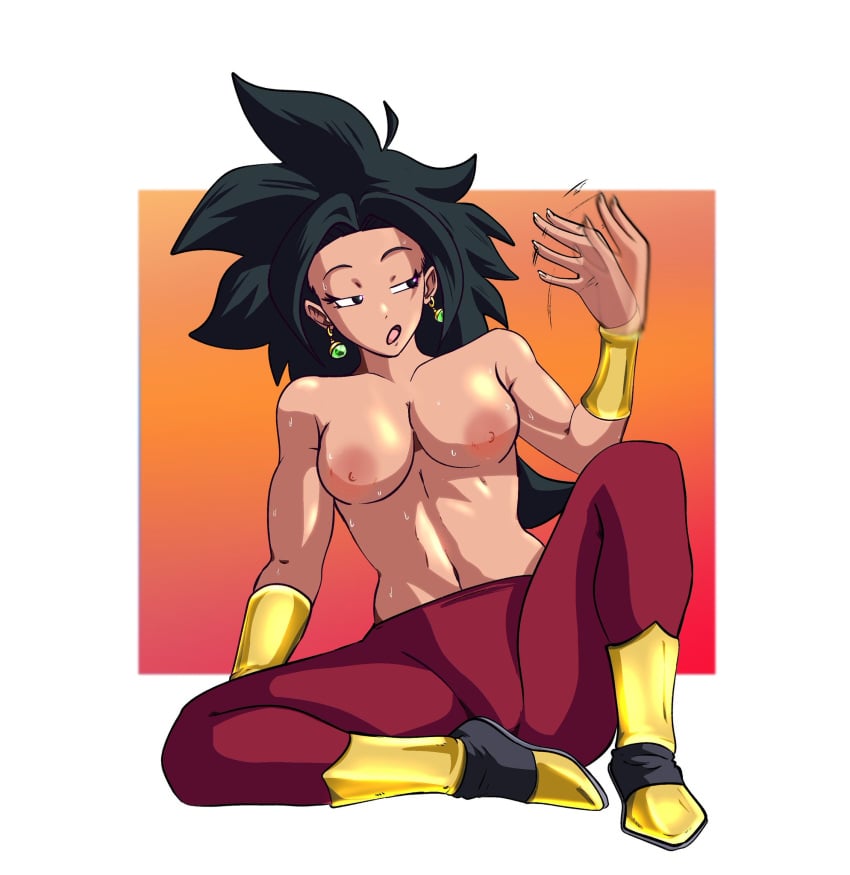 1girls artist_request base_form_kefla black_hair breasts bright_pupils dragon_ball dragon_ball_super female_focus female_only female_saiyan hair_down hi_res high_resolution kefla large_breasts long_hair muscular muscular_female nude_female only_female potara_earrings potara_fusion saiyan shounen_jump sweat teenage_girl teenager thick_legs universe_6 very_long_hair