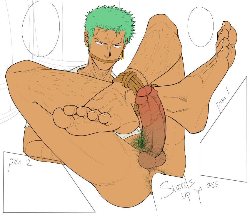 1boy alterinku anal anal_insertion anal_penetration artist_name barefoot big_feet big_penis character_name copyright_name feet foot_fetish foot_focus gay green_hair hairy_legs male male_focus male_only one_piece pubic_hair questionable_consent restrained roronoa_zoro tied_up toes yaoi