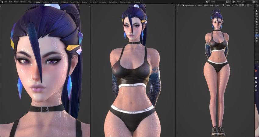 3d 3d_(artwork) blender blender_(software) gym_uniform k/da_kai'sa k/da_series kai'sa kinkycat3d kinkykatt3d league_of_legends underwear wip work_in_progress workout_clothes