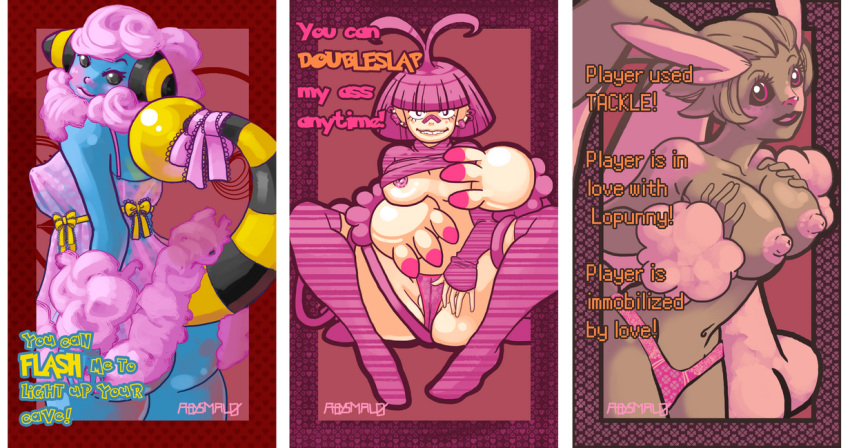 3girls abysmal0 ambipom anthro anthrofied bunny english_text female female_only furry lopunny mareep monkey pokemon pokemon_(species) pokemon_dppt pokemon_gsc sheep transparent_background