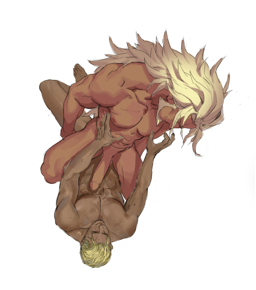 anal anal_sex balls bara beard blonde_hair boner erection facial_hair gay guilty_gear johnny_(guilty_gear) leo_whitefang long_hair male male_only muscles muscular nude overgank paja192 penis sex spread_legs