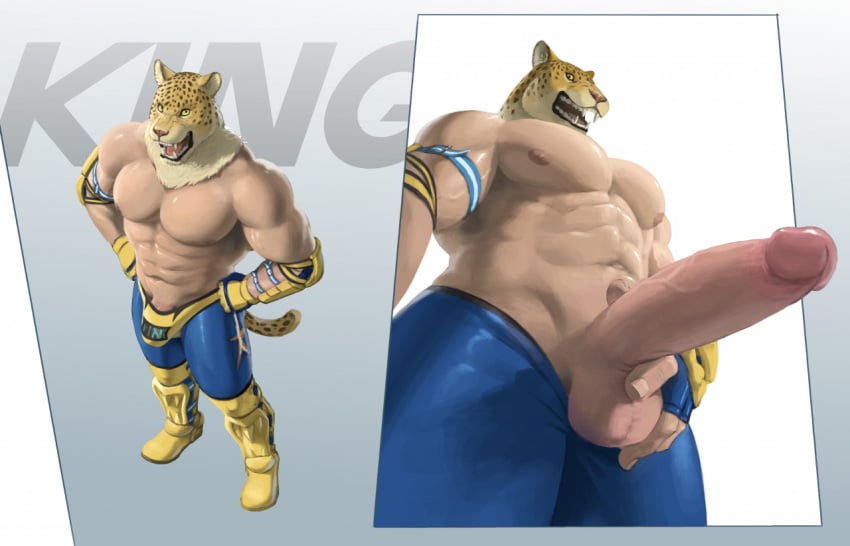 2022 abs animal_head anthro balls biceps boots bottomwear bulge clothed clothing digital_media_(artwork) english_text erection felid footwear for_a_head genitals glans glistening glistening_body glistening_skin gloves handwear human humanoid_genitalia humanoid_penis ibero king_(tekken) legwear leopard male male_only mammal muscular muscular_male open_mouth open_smile pantherine pants pecs penis smile solo tan_body tan_skin teeth tekken text tights tongue topless vein veiny_penis video_games wrestler