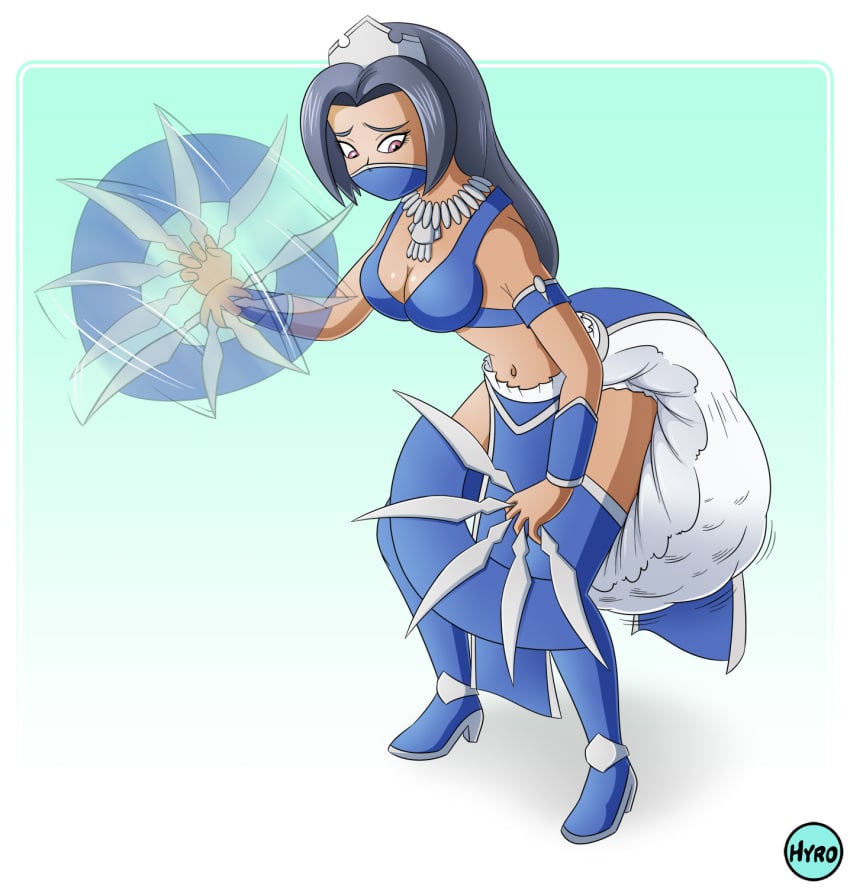 1girls big_breasts black_hair breasts cleavage diaper female hyrosdiaperdivas kitana messy_diaper mortal_kombat scat soiling