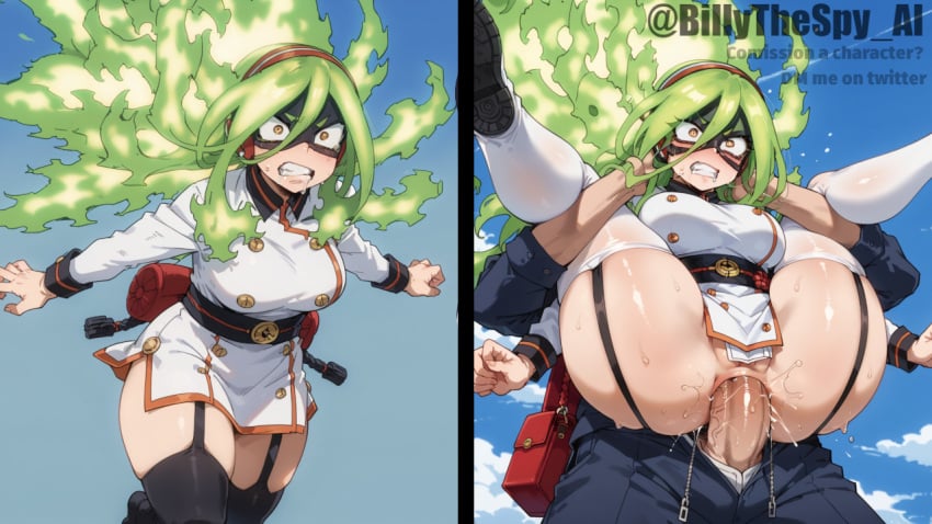 ai_generated anal billythespy burnin_(my_hero_academia) clothed full_nelson moe_kamiji my_hero_academia