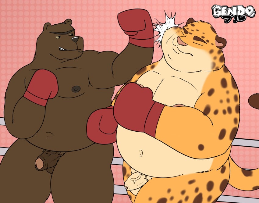 anthro areola balls bear belly benjamin_clawhauser boxing boxing_gloves boxing_gloves_only cheetah closed_eyes clothing digital_media_(artwork) disney duo erection felid feline fight fighting_ring foreskin fur gendomx genitals gloves gloves_only handwear handwear_only hi_res humanoid_genitalia humanoid_penis male male/male mammal markings mostly_nude nipples nude overweight overweight_anthro overweight_male partially_retracted_foreskin pecs penis punch sport spots spotted_body spotted_fur standing tail teeth tight_foreskin vein veiny_penis wrestling zootopia