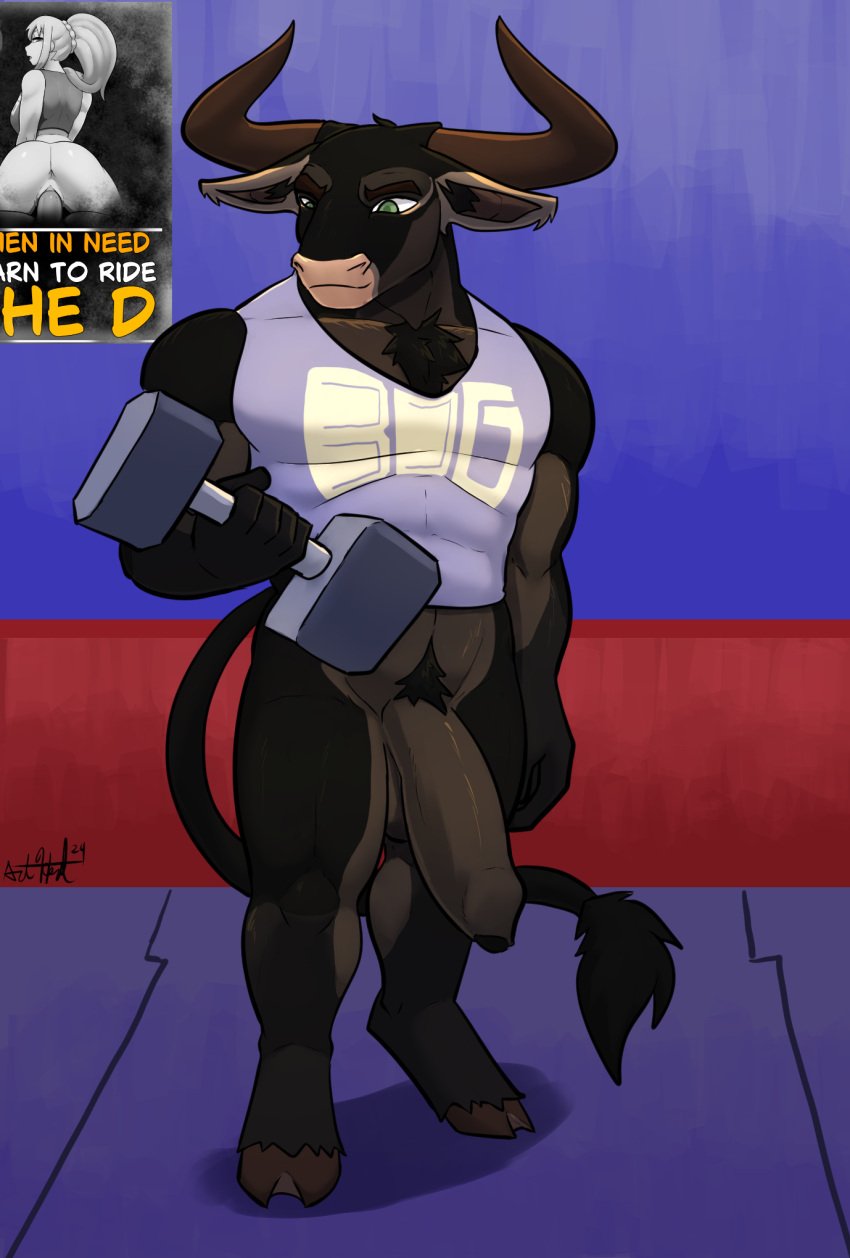 2024 abs anthro balls bdgym bear213 big_muscles black_body black_fur bottomless bovid bovine brown_body brown_fur cattle chest_tuft clothed clothing cowgirl_position darkness digital_media_(artwork) exercise foreskin from_front_position front_view full_rendered fur genitals green_eyes grin gym hi_res hooves horn inside male mammal muscular on_bottom on_top partially_clothed penis pinup pose poster pubes sex shirt smile solo standing tail tank_top topwear tuft weightlifting weights workout