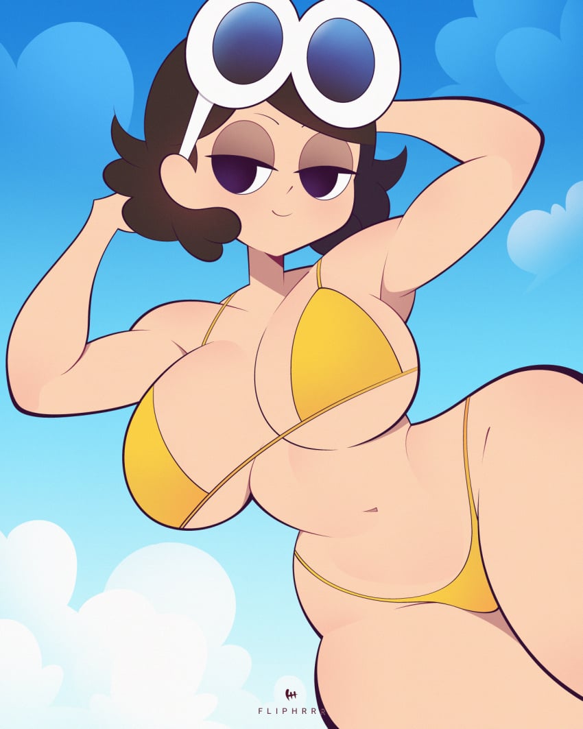 beach bikini breasts brown_hair cleavage flipherrrr nickelodeon ocean orange_bikini sunglasses tagme the_loud_house thicc_qt