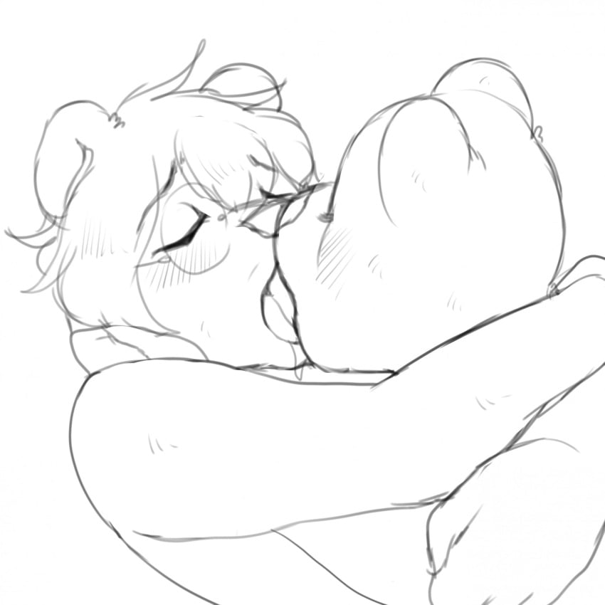 1:1 anthro bear closed_eyes duo eyewear french_kissing glasses greenzlie hair hi_res hug kissing male male/male mammal monochrome open_mouth tongue