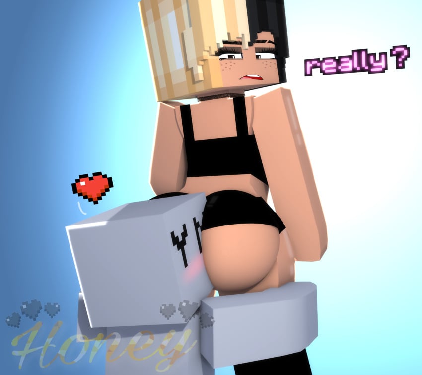 3d anon ass_hug black_and_blonde_hair female honey_(theactualhoney) hug_from_behind hugging_ass hugging_from_behind mine-imator minecraft theactualhoney y/n you