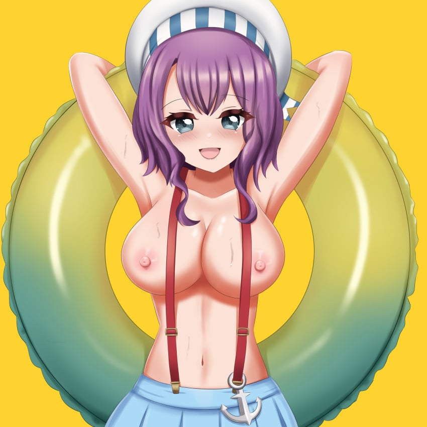 armpits big_breasts blush d4dj danza exposed_breasts hidaka_saori innertube sailor_uniform sweat