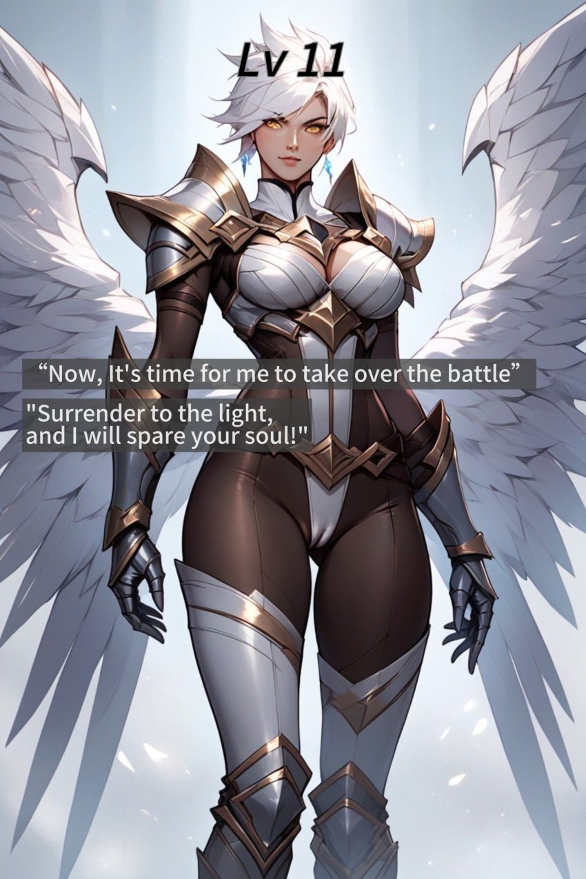 1girls ai_generated angel angel_wings armor ass ass_focus black_legwear bodysuit camel cameltoe child_bearing_hips female female_focus female_only golden_eyes kainl kayle league_of_legends pussy pussy_visible_through_clothes riot_games solo solo_female solo_focus thick thick_ass thick_legs thick_thighs toe white_hair wings