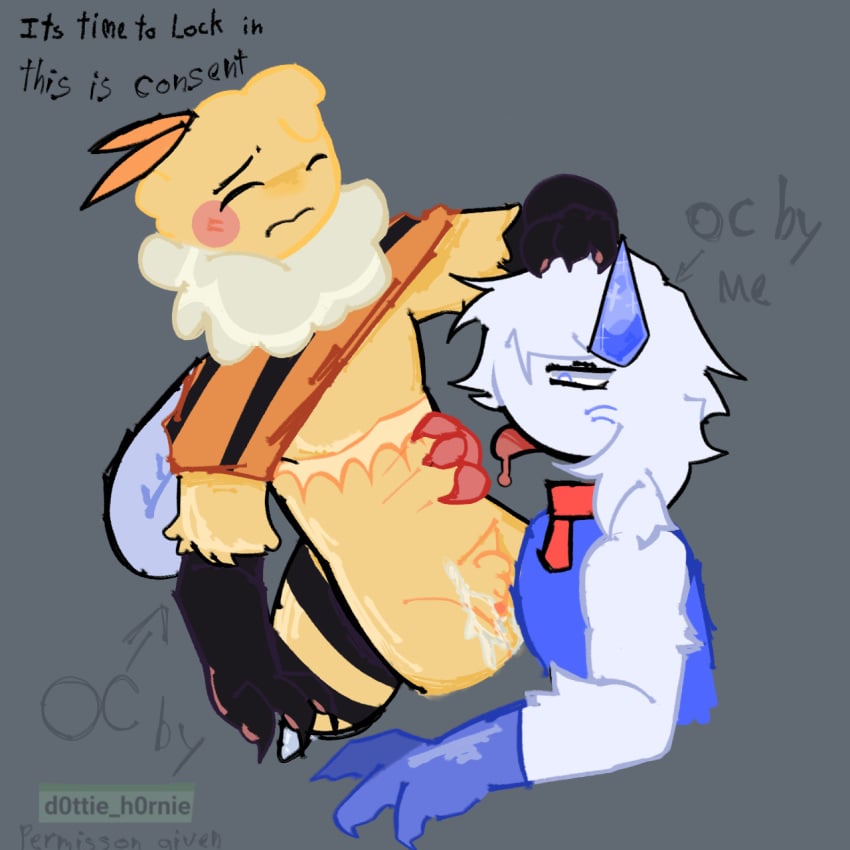 bee closed_eyes dandy's_world fully_clothed hair_grab hairy_pussy honey_(d0ttie) honey_bee licking licking_pussy male_only oc own_character petting_head saliva_trail shirt_up tongue_out white_body white_fur yellow_body yellow_fur