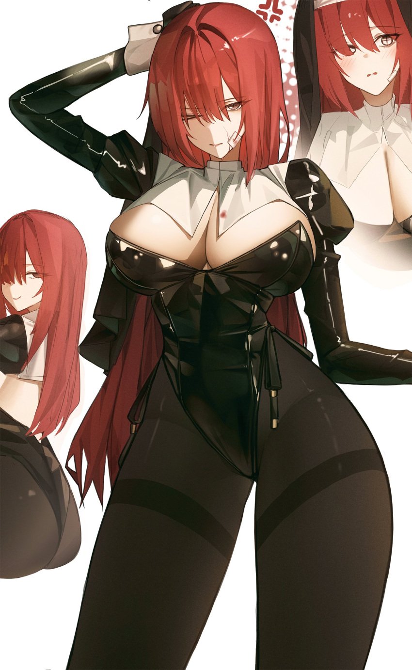 1girls ass bunnysuit cleavage clothed clothed_female clothing female female_focus female_only large_breasts limbus_company long_hair nun_outfit project_moon red_hair thighs two_strongtiger yuri_(limbus_company)