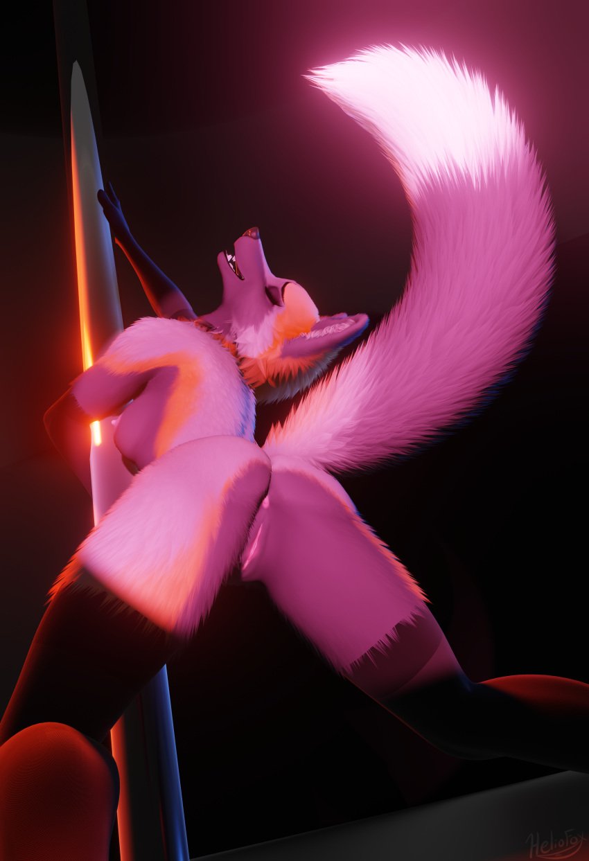 3d absurd_res anthro blender_(disambiguation) breasts canid canine clothing cross_fox dancing digital_media_(artwork) female fox fur heliofox hi_res legwear lingerie mammal pole pole_dancing red_fox showoff silly smile stockings tail teasing tongue true_fox