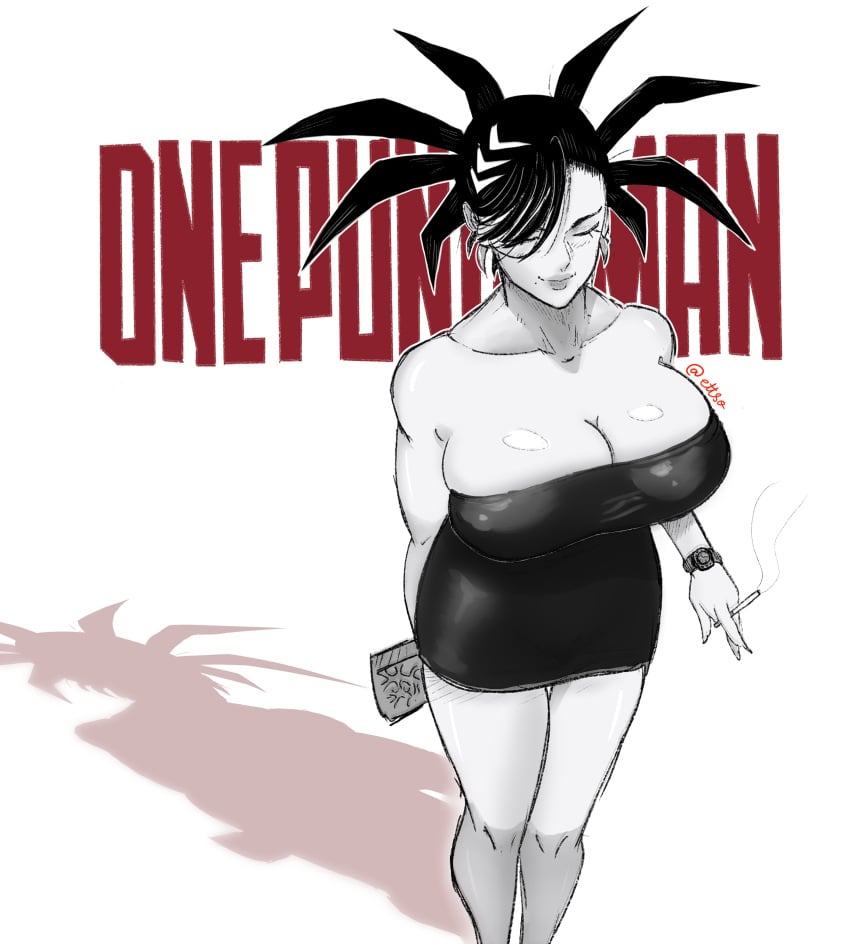 1girls big_breasts black_dress cigarette dress elimin ettso first_porn_of_character huge_breasts one-punch_man