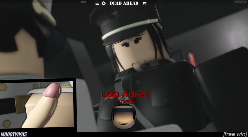 1boy 1girls 3d antares_imperium background black_hair black_uniform buckle cap centaura clothed cock_out dated day daytime dead_ahead_(roblox) dialogue edited evil_grin evil_smile eyelash eyelashes eyeshadow female_focus frown frowning hat leaking leaking_penis leaking_precum leo_arden letterbox letterboxed made_using_roblox male medal medallion military military_cap military_uniform misspelling misuse_of_power moosty naval naval_uniform navy nervous non-commissioned_officer_(dead_ahead_roblox) officer officer_uniform officer_uniform_(dead_ahead_roblox) on_boat outside pouch pouches precum precum_drip roblox roblox_game robloxian self_upload smirking strap sweat sweatdrop sweating unsure veiny_penis watermark white_body white_girl white_skin