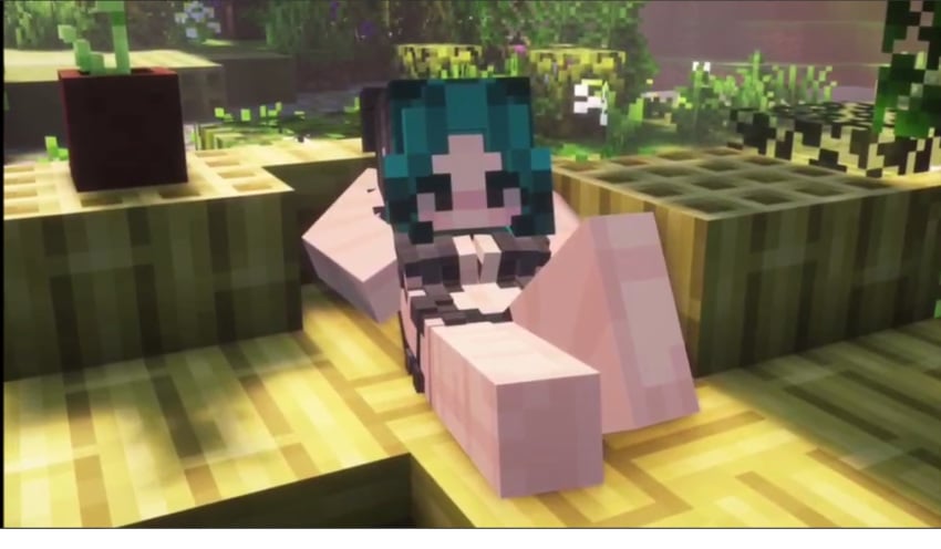 1girls 3d black_hair breasts_out chilling lying_on_back mine-imator minecraft