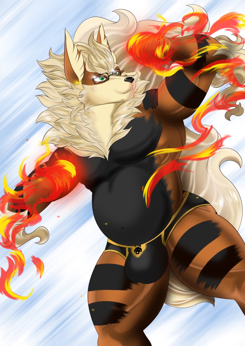 anthro arcanine boxer_(disambiguation) checkhoff clothing digital_media_(artwork) em90150em emarcanine eyewear fire fireball flamme generation_1_pokemon glass glasses hi_res invalid_tag jockstrap male nintendo off pokemon pokemon_(species) sale slightly_chubby solo underwear ych