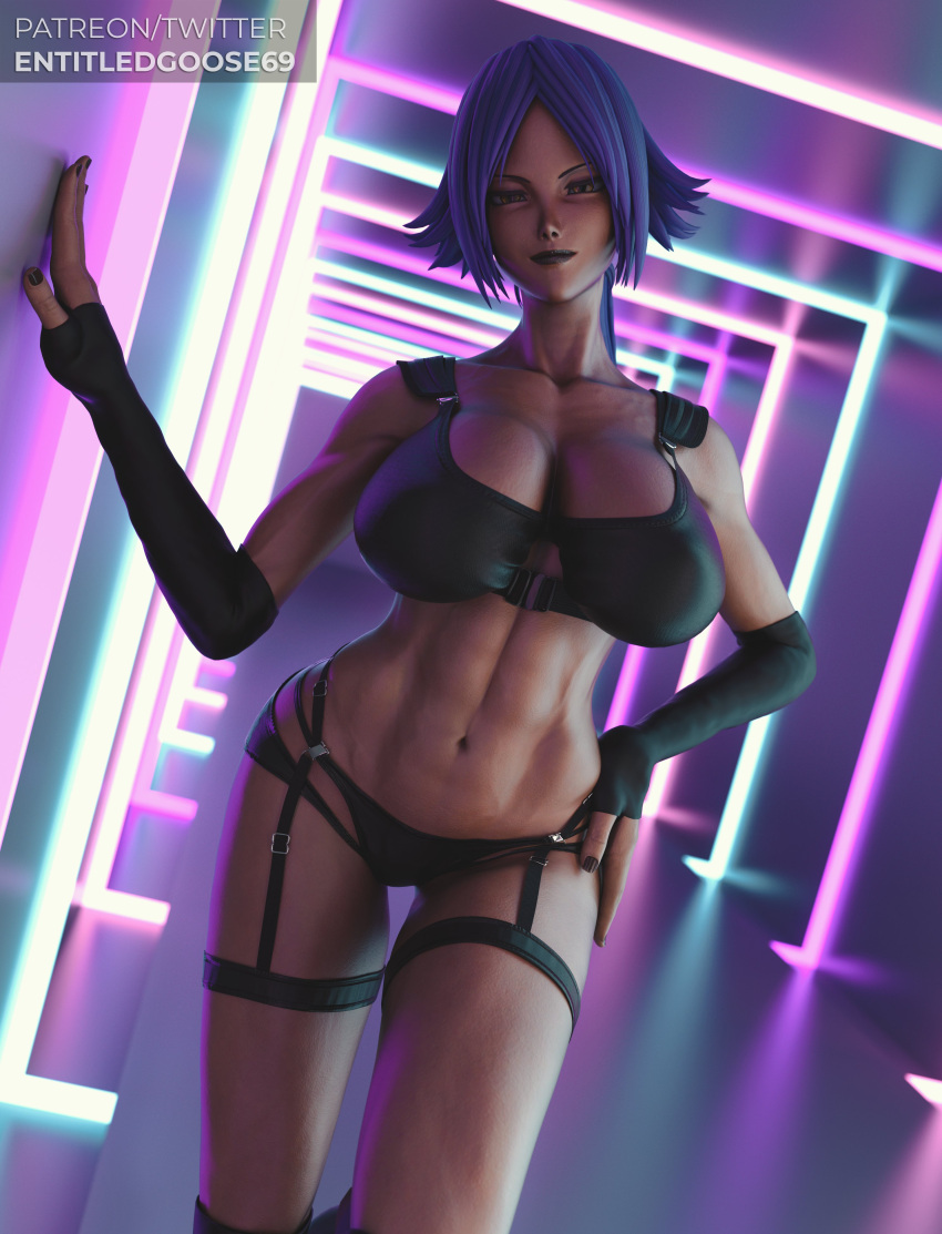 1girls 3d abs anime athletic athletic_female big_boobs big_breasts bleach boobs breasts clothed clothed_female dark-skinned_female dark_skin entitledgoose female female_focus female_only looking_at_viewer manga purple_hair purple_hair_female revealing_clothes seductive_look shihouin_yoruichi solo solo_female solo_focus toned toned_female