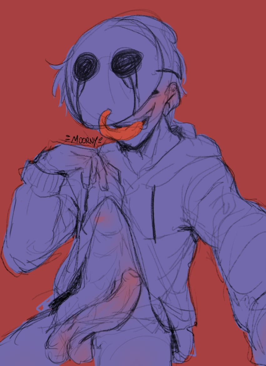 1boy balls big_penis creepypasta eyeless_jack male male_only mask masked moorny smile solo tongue tongue_out