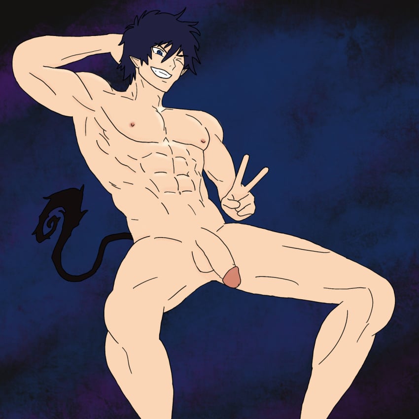 ao_no_exorcist areolae belly_button bishonen blue_eyes blue_hair cock completely_naked completely_naked_male completely_nude completely_nude_male demon demon_boy demon_tail dick fangs flaccid_penis full_color hairless_balls hairless_penis hand_on_head male_only muscular_arms muscular_legs muscular_male muscular_thighs nipples no_pubes no_pubic_hair okumura_rin peace_sign penis pointed_ears pointy_ears rin_okumura shounen_jump six_pack smiling solo_focus solo_male spread_legs tail teen_boy teenage teenage_boy teenager testicles thighs uncensored urethra v_for_victory v_sign winking