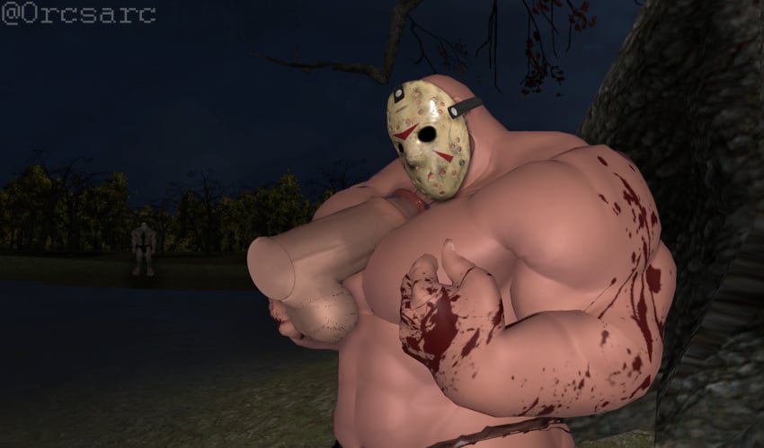 3d 3d_(artwork) bara boner erection friday_the_13th gay jason_voorhees male_only muscular muscular_male nude orcsarc pecjob pecs