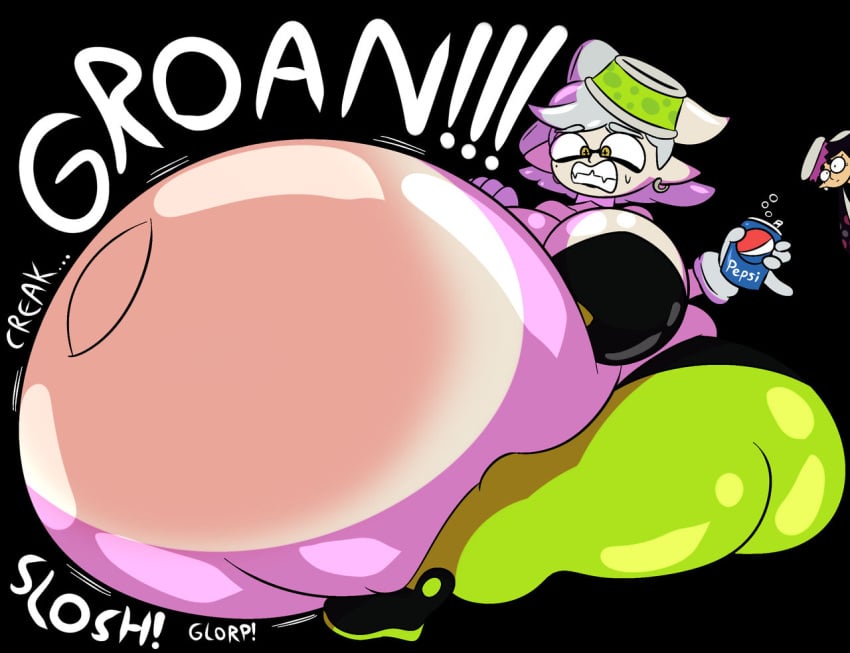 belly big_ass big_breasts big_thighs breasts callie_(splatoon) holding_object huge_belly huge_breasts hyper hyper_belly marie_(splatoon) massive_belly mrpr1993 overweight overweight_female sitting soda_can splatoon stomach_noises tagme thick_thighs thighs