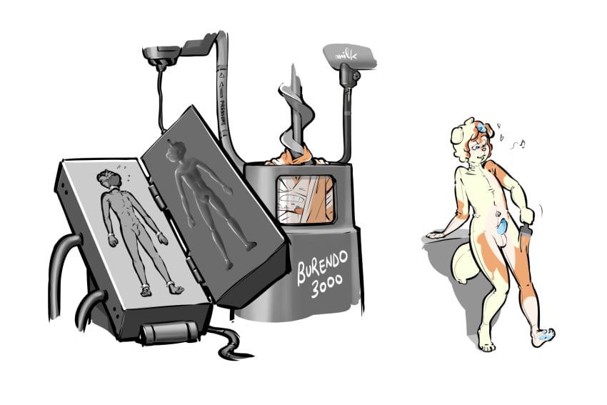 animate_inanimate anthro banderi biped blue_penis brush canid canine domestic_dog duo elastic_body erection fluid_nozzle genitals goo_creature hi_res inflatable invalid_tag living_clothing living_inflatable male mammal milk_container navel_nozzle paintbrush penis pipes simple_background white_background