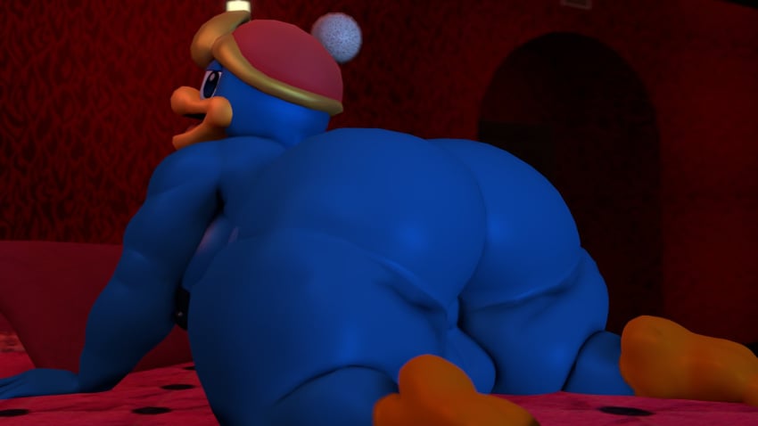 3d_(artwork) anthro ass avian balls big_butt bird blue_body clothing digital_media_(artwork) genitals hat headgear headwear hi_res king_dedede kirby_(series) looking_back male nintendo overweight penguin perineum presenting presenting_hindquarters solo thick_thighs video_games xeytech