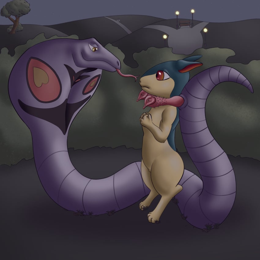 1:1 animal_genitalia animal_penis anthro anthro_on_feral arbok cloaca diphallia diphallism duo female feral forked_tongue generation_1_pokemon generation_2_pokemon genitals hemipenes hi_res male male/female mammal multi_genitalia multi_penis night nintendo park penis pokemon pokemon_(species) pussy quilava reptile scalie snake tiny_terrible tongue tongue_out video_games zirilon zoophilia