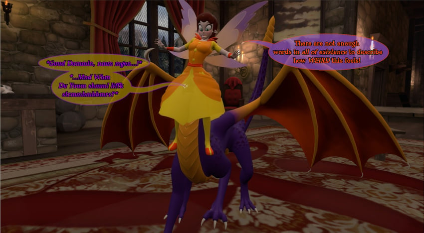 1girls bestiality blush comic dress_shirt embarrassed english_text fairy feral garry's_mod hallway head_under_skirt humanoid humanoid_on_feral muffled_speech raised_tail shocked spell_gone_wrong spread_wings spyro_reignited_trilogy spyro_the_dragon suggestive_dialogue text tyrakathedragonfan under_skirt zoe_(spyro)