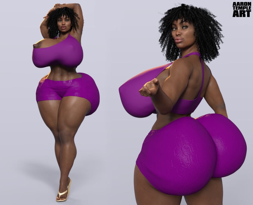 1girls 3d 3d_(artwork) aarontempleart ass back_view big_ass big_lips blitzhero brown_skin bubble_ass bubble_butt commissioner:blitzhero commissioner_upload curvaceous curvy dark-skinned_female female female_only front_and_back front_view huge_ass huge_breasts janet_da_bouncer long_legs nipslip original_character purple_outfit solo_focus voluptuous wide_hips