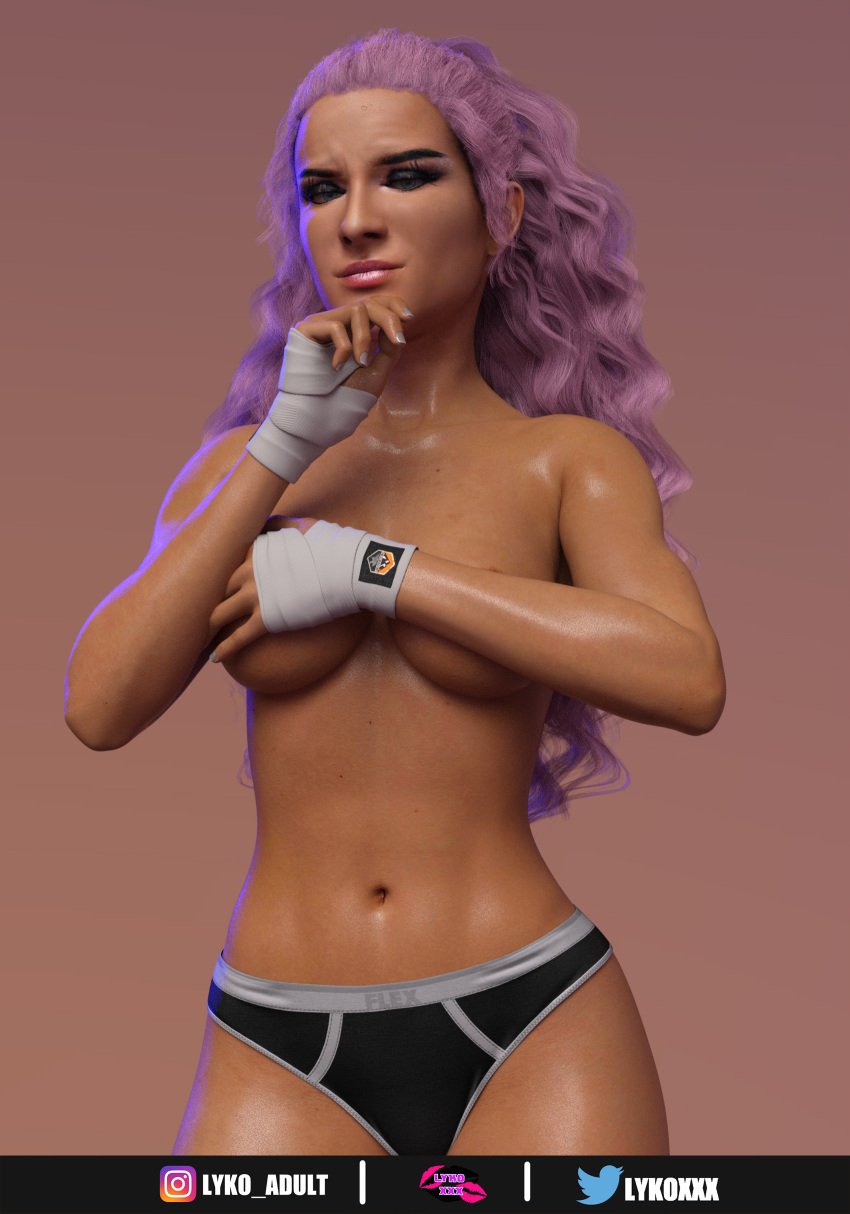 1girls 3d black_underwear covering_breasts dakota_kai female female_only lykoxxx new_zealander pink_hair solo wwe wwe_diva