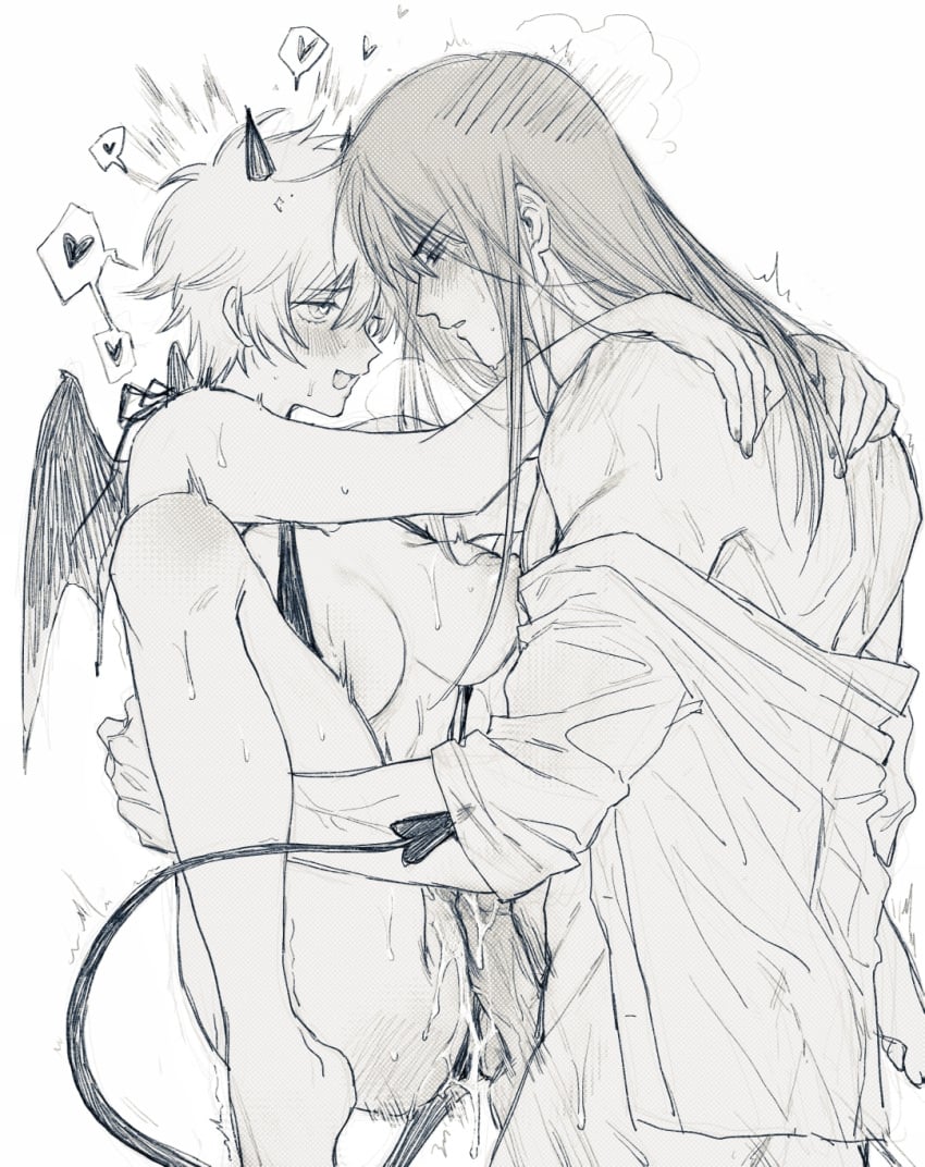 1boy 1girls afterglow big_breasts bikini blush breasts_out canon_genderswap carrying_partner cum cum_drip demon_girl demon_tail demon_wings erection female genderswap_(mtf) ginko_sakata gintama gintoki_sakata heart-shaped_pupils horns katsura_kotarou llemonyyyy long_hair_male looking_at_another male monochrome off_shoulder partially_clothed penis rule_63 short_hair smile spoken_heart spread_legs succubus sweat very_short_hair