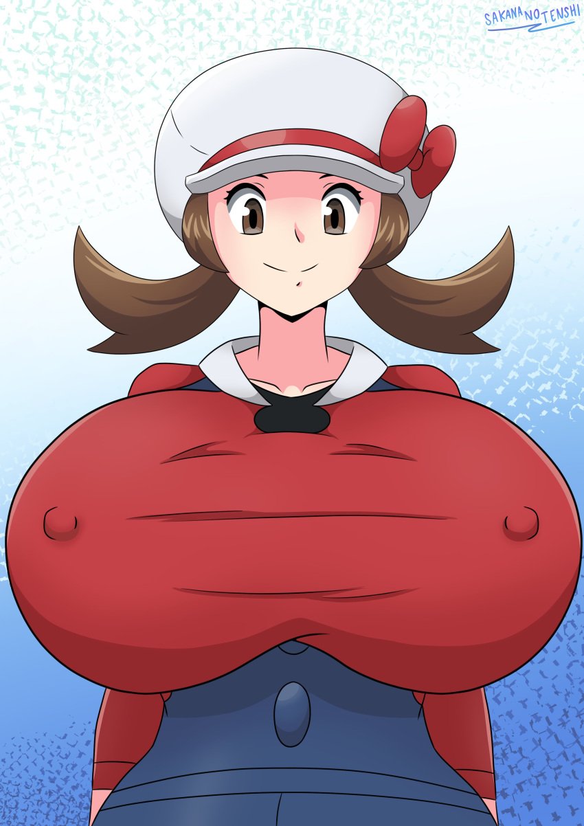 1girls breasts_bigger_than_head bursting_breasts enormous_breasts gigantic_breasts huge_breasts looking_at_viewer looking_down looking_down_at_viewer lyra_(pokemon) massive_breasts nipples_visible_through_clothing pokemon pokies sakananotenshi sakanatenshi tagme