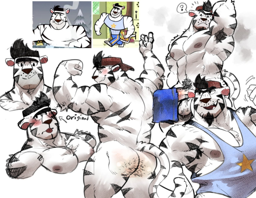 1boy alistair_white_tiger anthro armpit_hair black_hair dannon-5 furry male male_focus male_only muscular my_gym_partner's_a_monkey tail tiger white_fur