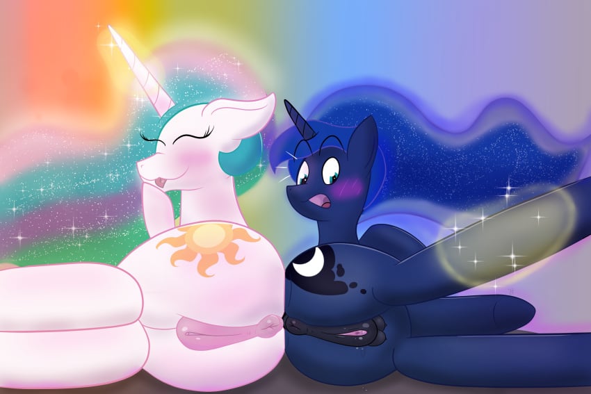 absurd_res alicorn anatomically_correct anatomically_correct_anus anatomically_correct_genitalia anatomically_correct_pussy anus ass blush blush_lines bodily_fluids butt_squish clitoral_winking clitoris crotchboobs duo embarrassed equid equine etherial_bitch exposed female female/female feral forced forced_presenting friendship_is_magic genital_fluids genitals hasbro hi_res horn inviting magic mammal mischievous mischievous_smile my_little_pony presenting presenting_hindquarters presenting_pussy princess_celestia_(mlp) princess_luna_(mlp) pussy pussy_juice royalty semi_incest sibling spread_legs spreading squish trolling wings