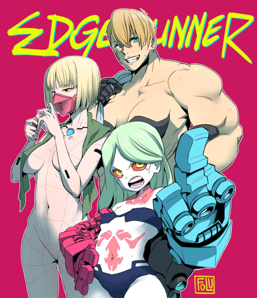 3girls angry bikini blonde_hair blue_eyes casual cd_projekt_red cybernetic_arm cyberpunk:_edgerunners cyberpunk_2077 dorio_(edgerunners) female female_only foluthewizard human kiwi_(edgerunners) light-skinned_female light_skin middle_finger multiple_girls muscle muscles muscular muscular_female netflix pale_skin panties partially_clothed petite rebecca_(edgerunners) short_hair smile studio_trigger tall_female taller_girl underwear wholesome