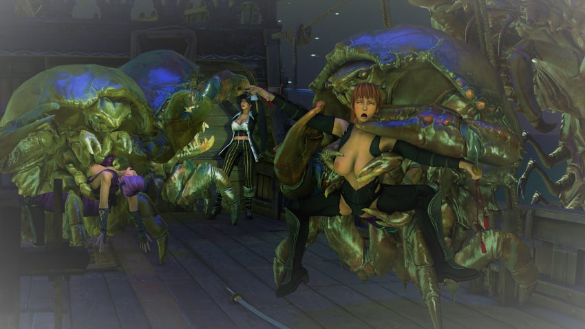 3d 3girls 3monsters ambiguous_penetration anthro ayane_(doa) black_hair breasts brown_hair choking crab crab_claw crab_humanoid crossover crustacean crustacean_humanoid dead_or_alive defeated defeated_heroine fallout fallout_4 fantasy fight fighting gangrape group group_sex kasumi_(doa) mirelurk mktrreekky momiji_(ninja_gaiden) monster naginata ninja_gaiden nipples pirate pirate_hat pirate_outfit pirate_ship ponytail purple_hair rape sea sea_monster sex ship short_hair source_filmmaker squeezing squeezing_breast squeezing_nipple sword torn_clothes water_monster