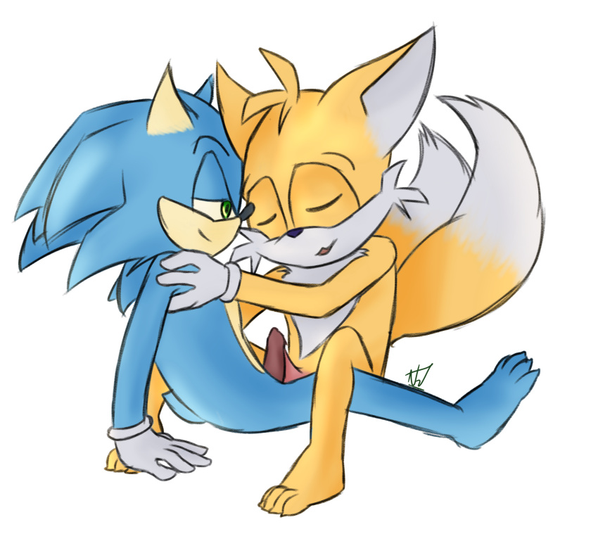 2_tails anthro canid canine clothing digital_media_(artwork) duo erection eulipotyphlan fox fur genitals gloves green_eyes hair handwear hedgehog hi_res male male/male mammal multi_tail nate_foster nude penis sega sex smile sonic_(series) sonic_the_hedgehog sonic_the_hedgehog_(series) tails