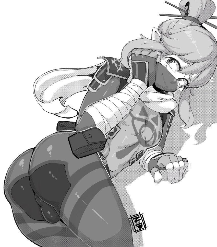 1boy ass balls big_ass bulge butt clothed_male femboy fingerless_gloves girly gloves greyscale link male male_only monochrome nintendo nudiedoodles pointy_ears sheikah_link skin_tight skindentation the_legend_of_zelda thick_thighs thighs tight_clothing tight_pants