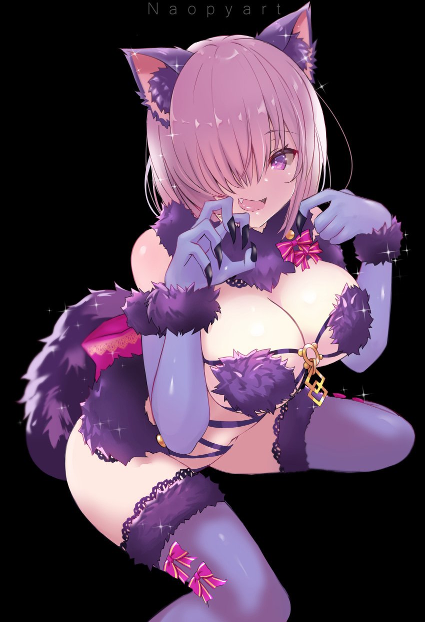 1girls absurd_res animal_ears breasts cleavage cute_fang elbow_gloves fate/grand_order fate_(series) female fur_bikini hair_over_one_eye hi_res hips huge_breasts light-skinned_female light_skin mash_kyrielight mash_kyrielight_(dangerous_beast) naopyart pink_hair purple_eyes short_hair slim_waist tail tail_accessory thick_thighs thighhighs thighs wide_hips wolf_costume wolf_ears