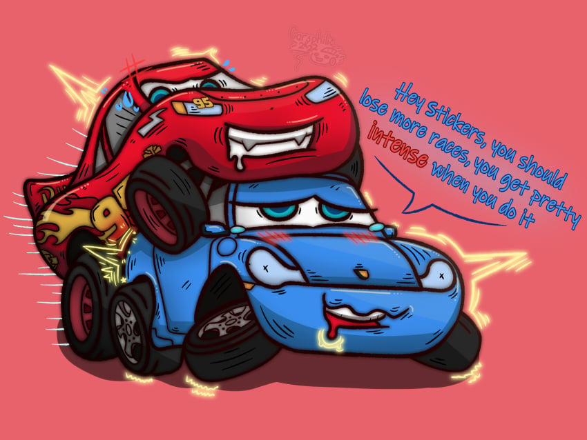 1boy 1girls angry blue_body blush cars_(film) carsphilic disney duo enjoying female hate_fuck hate_sex lightning_mcqueen living_car living_machine living_vehicle looking_down looking_pleasured machine male male/female mechaphilia not_furry open_smile penetration pixar red_body sally_carrera sex showing_teeth simple_background smile teeth tires vaginal_penetration vaginal_sex vehicle