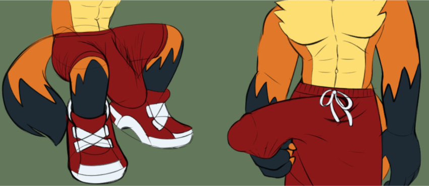 1boy 5_fingers abs big_penis buldge canine canine_humanoid erect_penis erection fox male omegasunburst original original_character penis penis_bulge penis_outline scorch_the_fox source_request tagme
